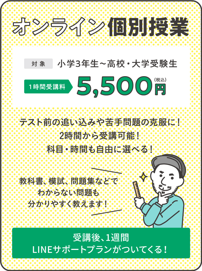 オンライン個別授業 小学3年生-高校・大学受験生 1時間受講料5,500円（税込）